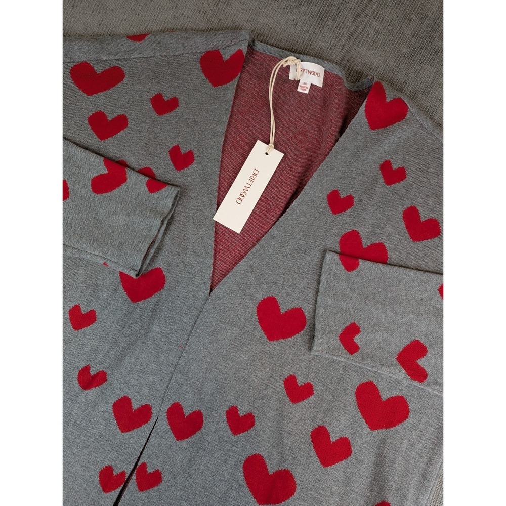 NWT Driftwood Cardigan Women 3X Plus Size Gray Sweater Heart Intarsia Open Front